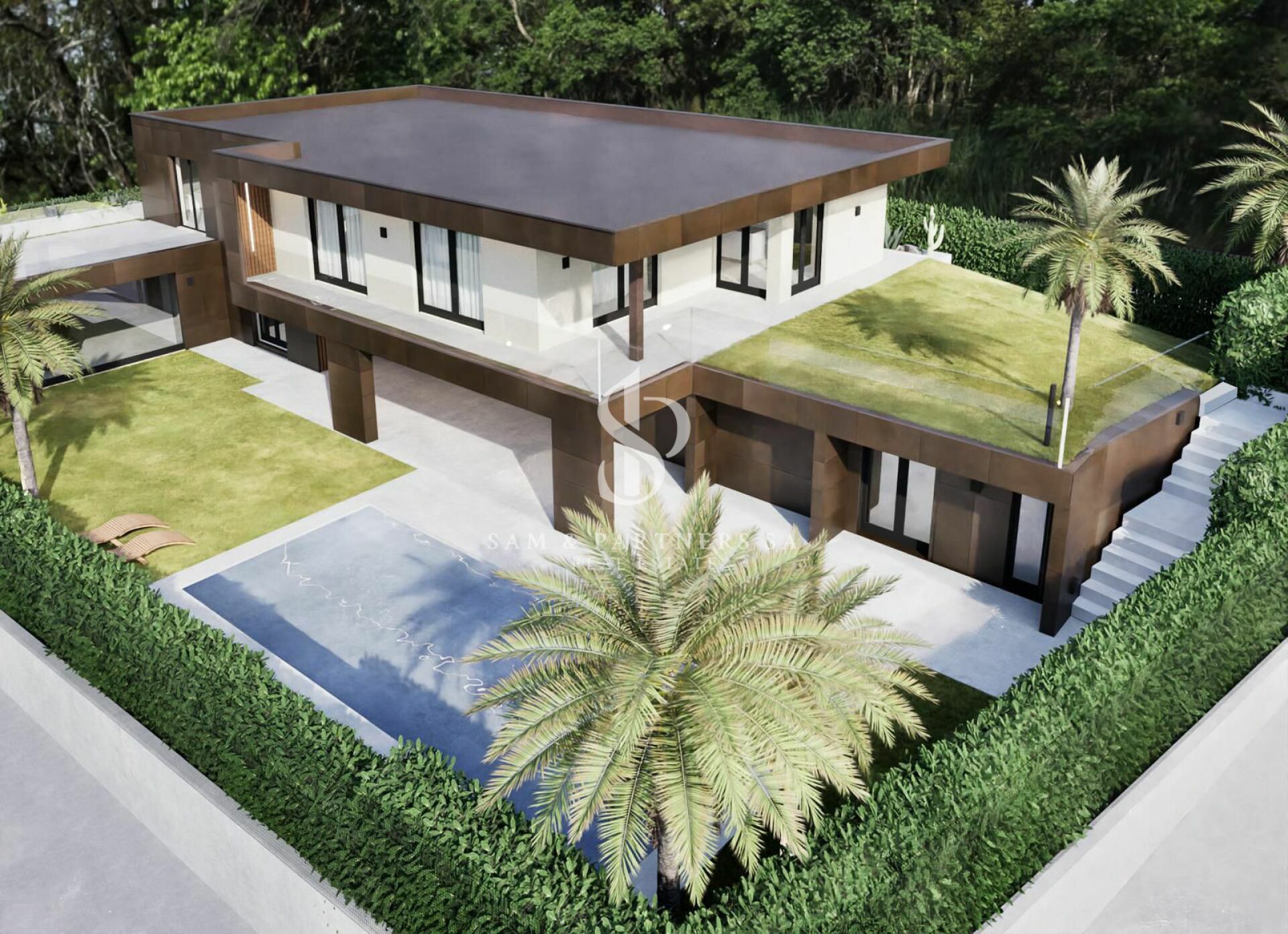 Moderne Villa mit Pool und begrüntem Dach