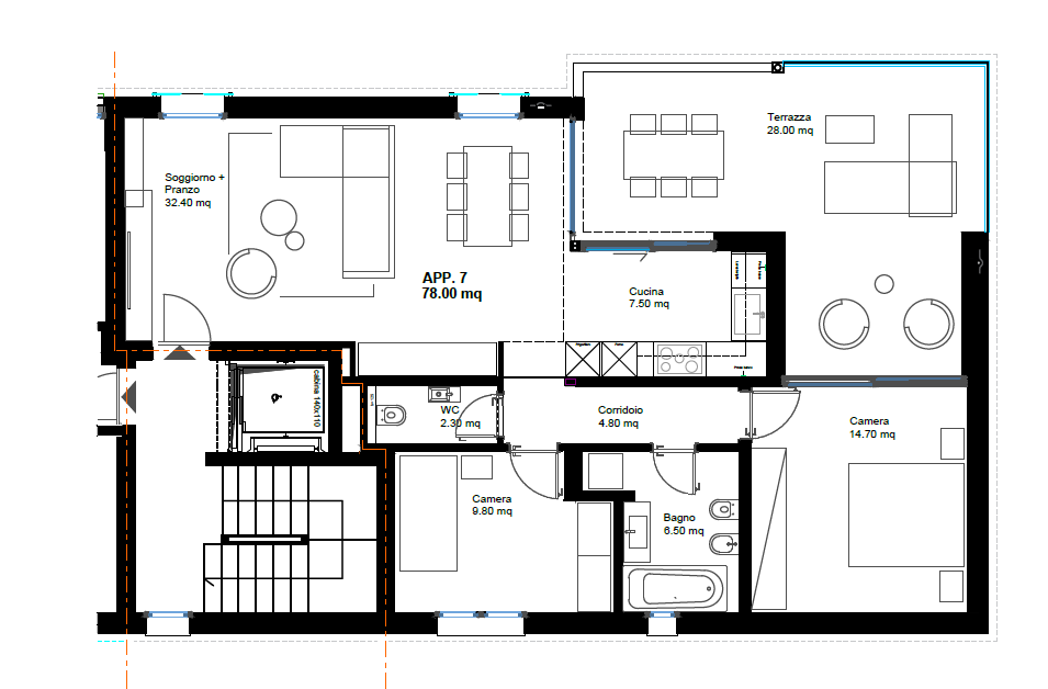 Grundriss einer Wohnung mit Terrasse