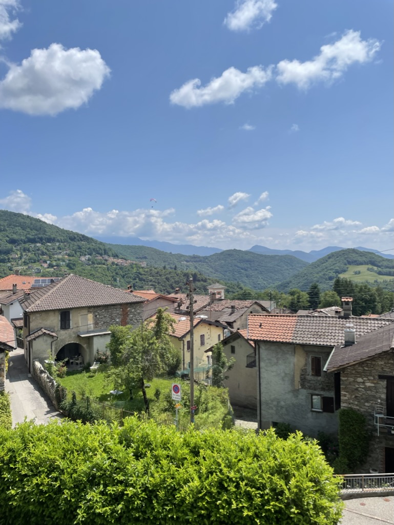 Dorfansicht mit Bergpanorama