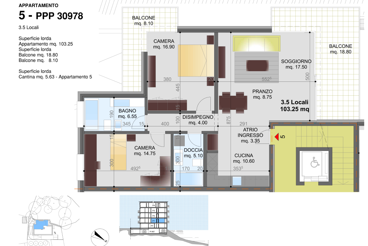 Wohnungsgrundriss mit 3,5 Zimmern