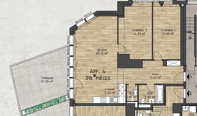 Wohnungsgrundriss mit Terrasse