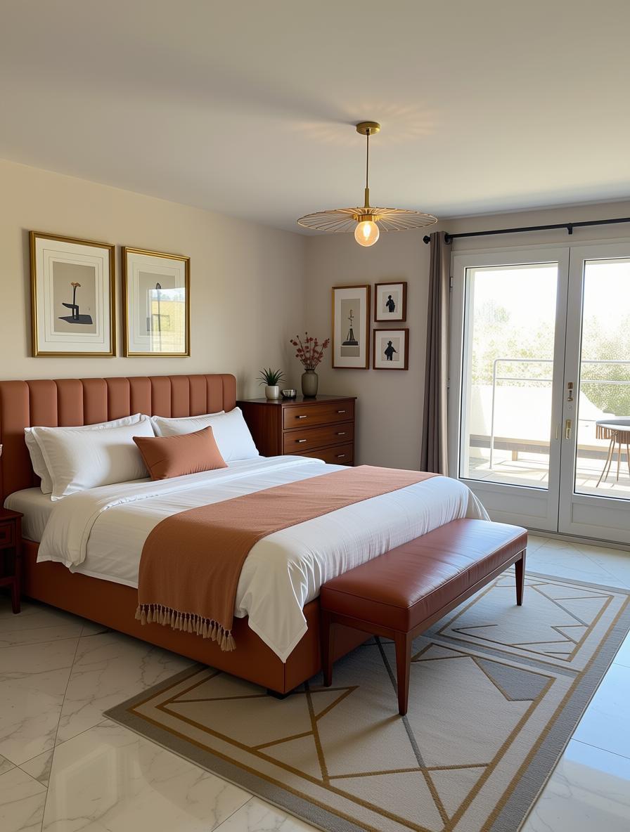 Modernes Schlafzimmer mit Balkonzugang