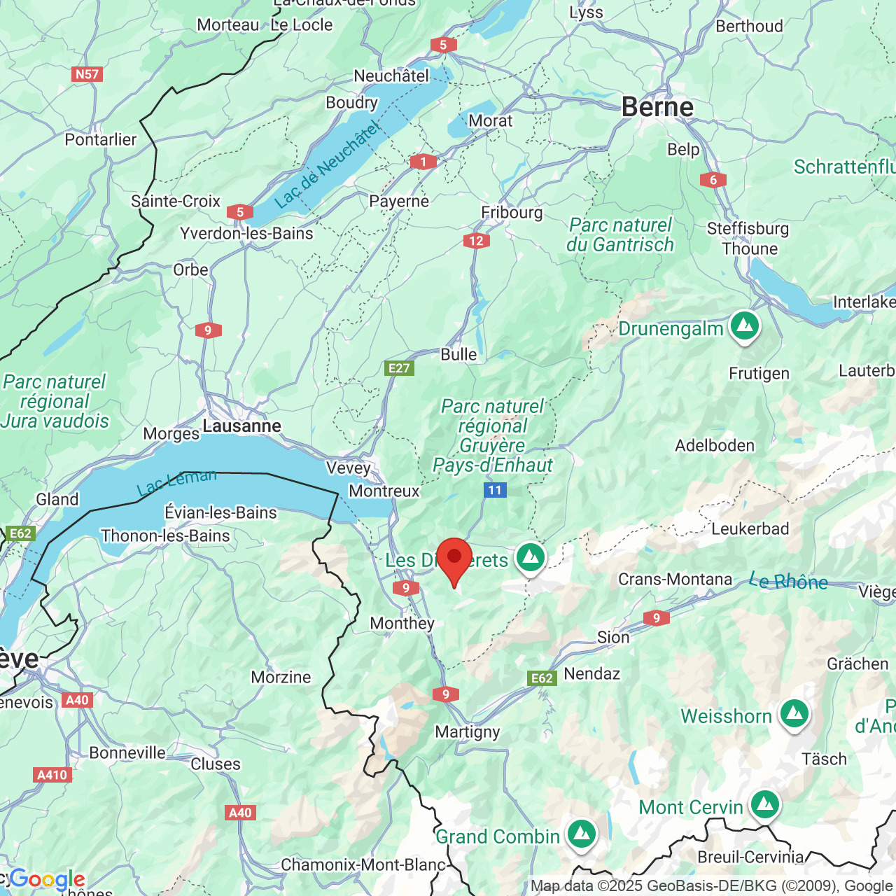 Kartenausschnitt der Westschweiz und Alpen