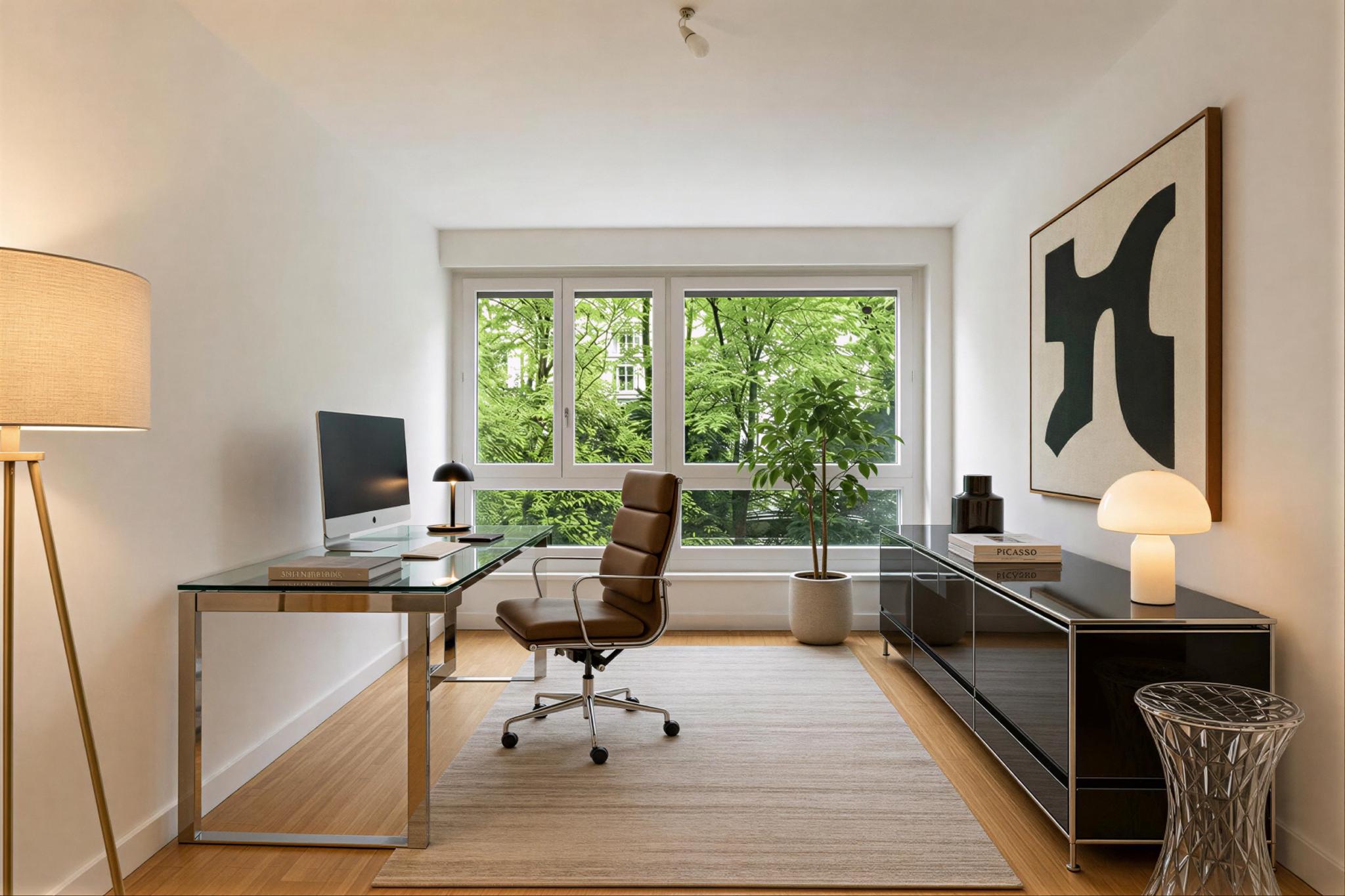 Modernes Homeoffice mit Blick ins Grüne