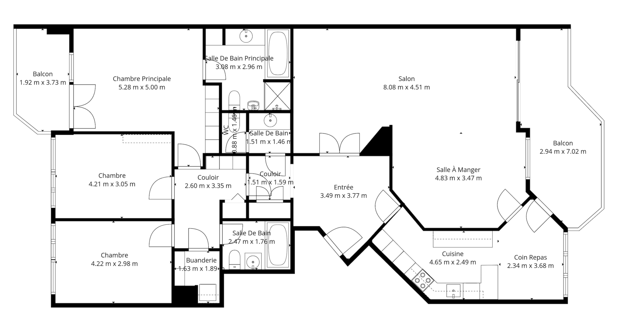 Grundriss einer Wohnung mit Balkon
