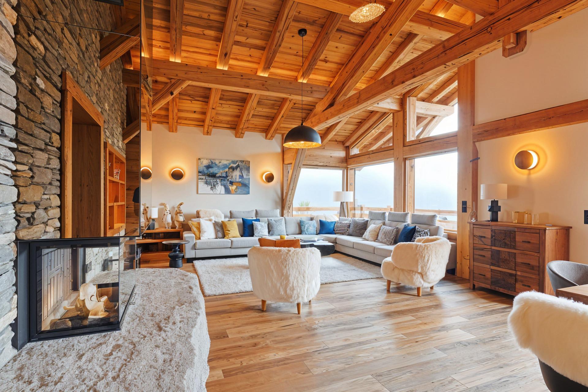 Gemütliches alpines Wohnzimmer mit Kamin