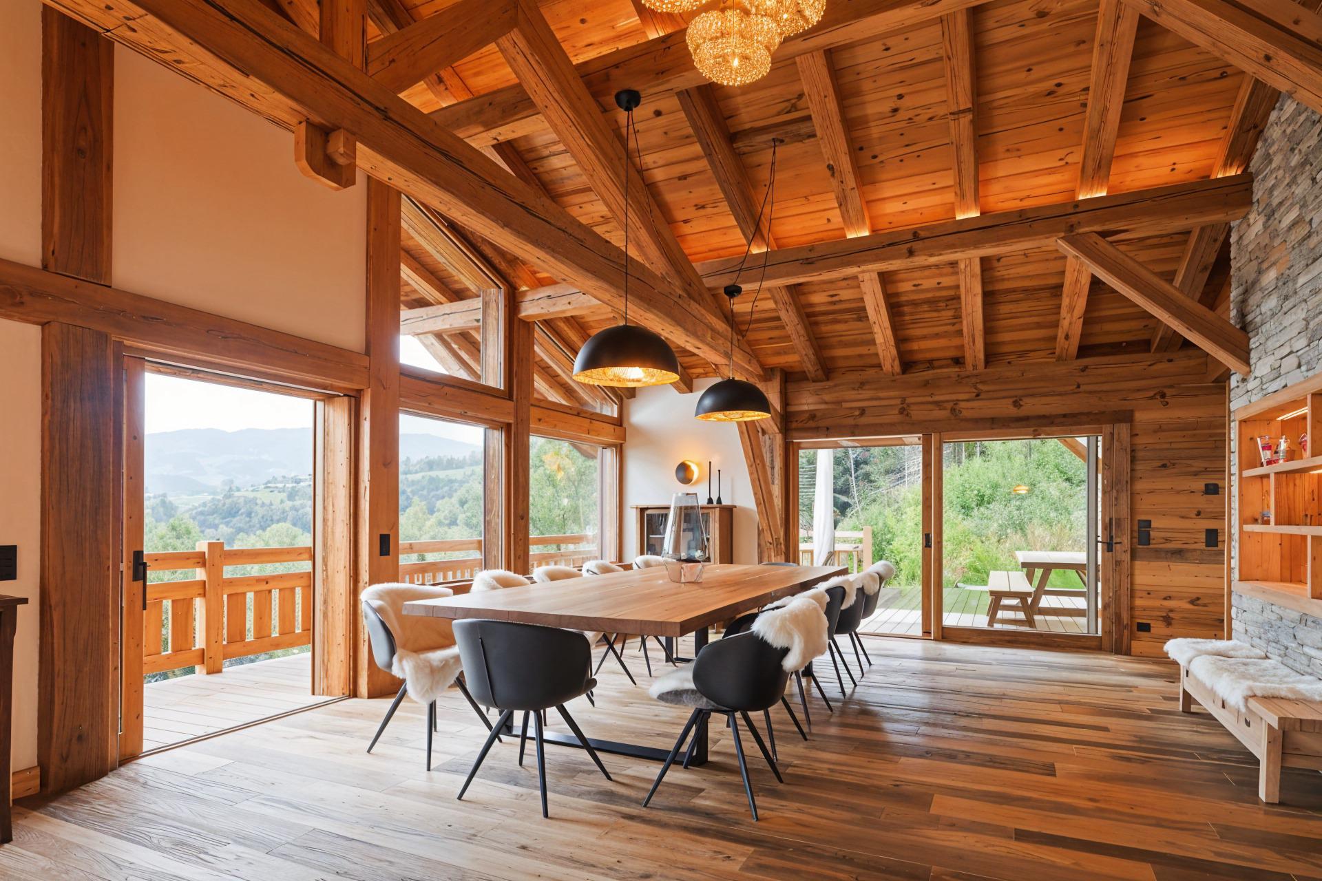Gemütlicher Chalet-Wohn-/Essbereich mit Bergblick