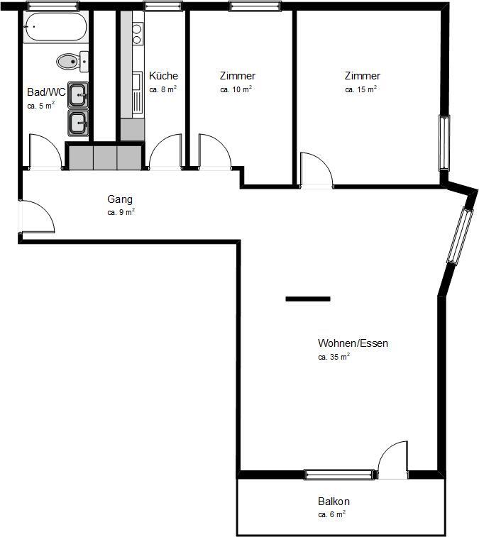 Grundriss einer Wohnung mit Balkon