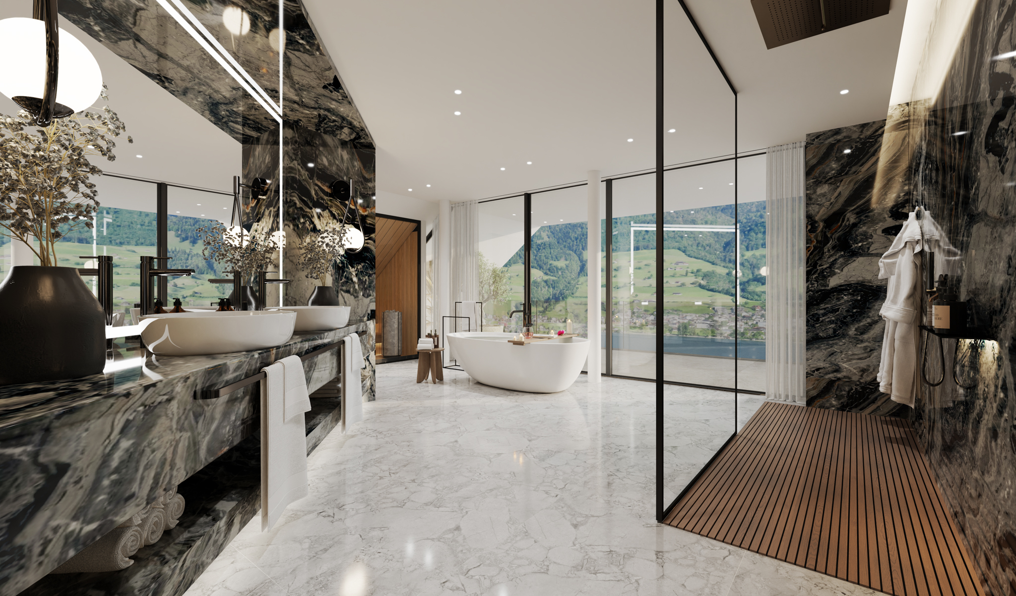 Luxuriöses Badezimmer mit Panoramablick
