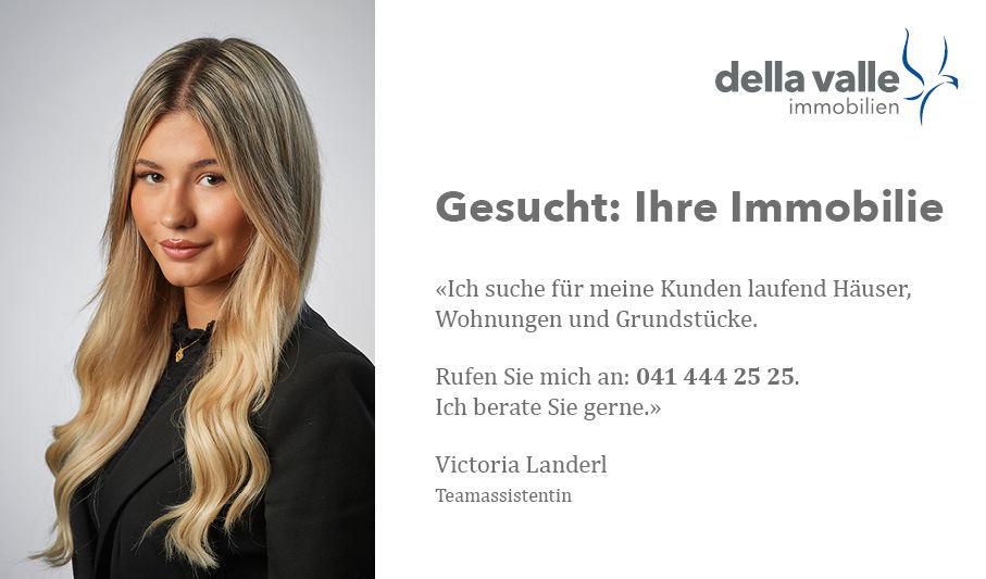 Werbegrafik mit Immobilienmaklerin und Textanzeige