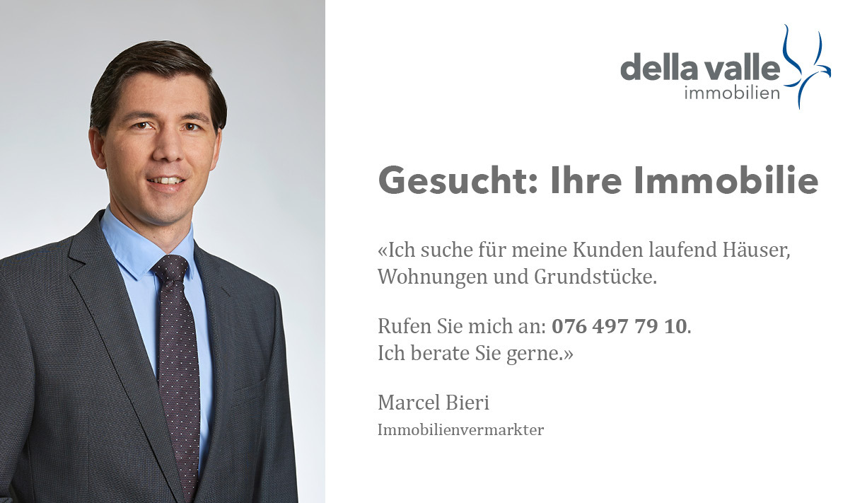 Werbeanzeige eines Immobilienvermarkters mit Portraitfoto und Text