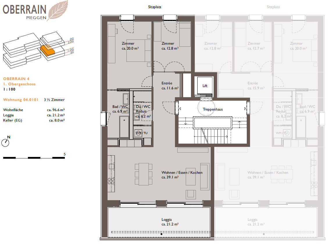 Grundriss einer Wohnung mit Loggia