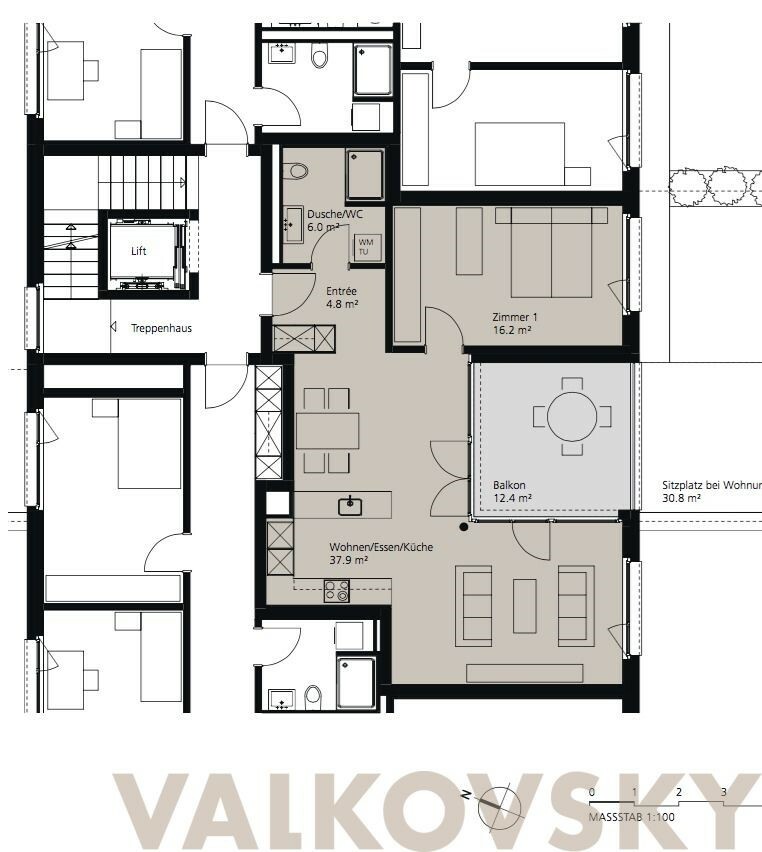 Grundriss einer Wohnung mit Balkon