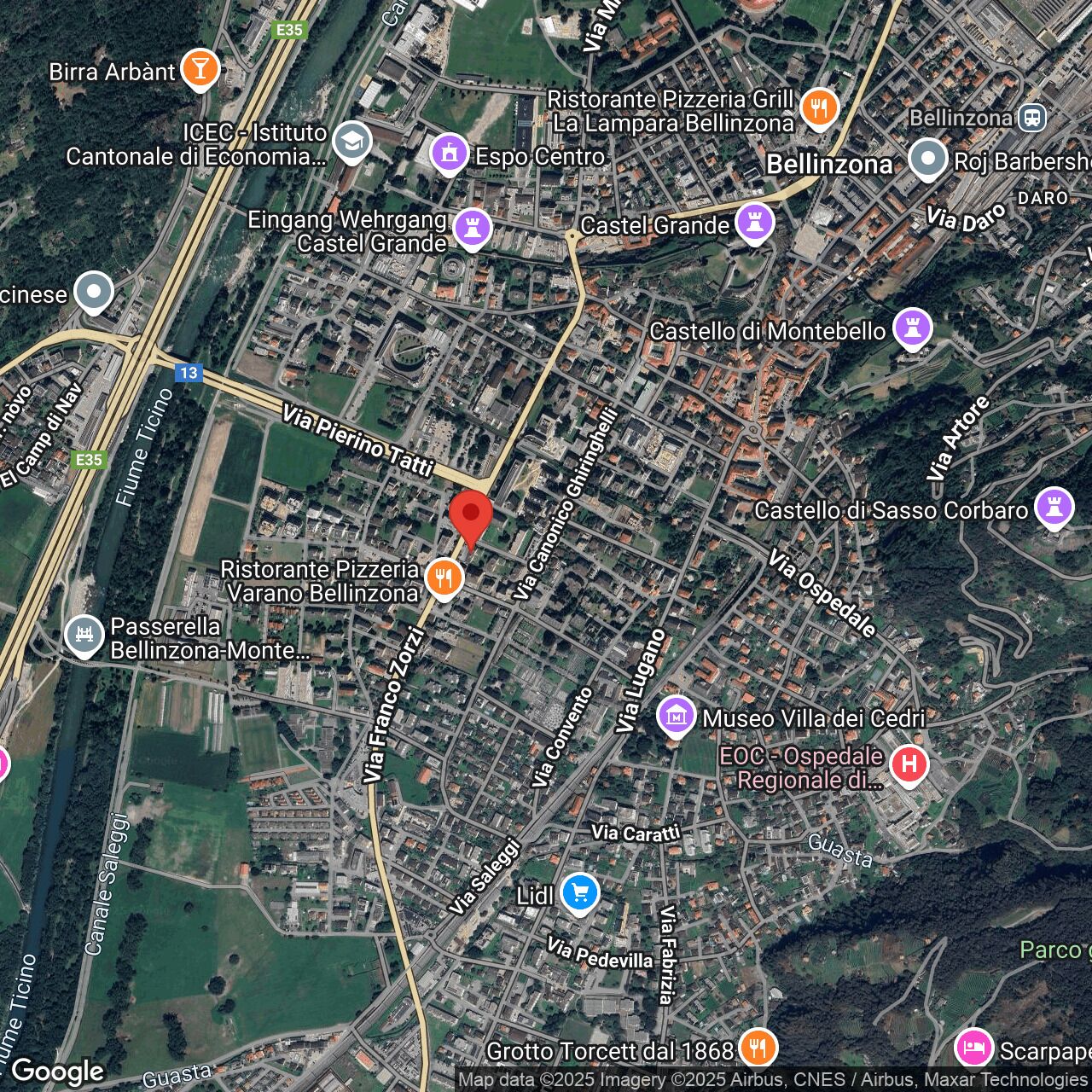 Satellitenansicht von Bellinzona mit Markierung
