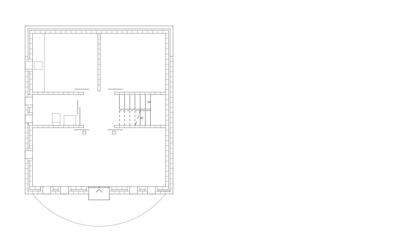 Grundriss eines Hauses mit Keller- oder Erdgeschossanordnung