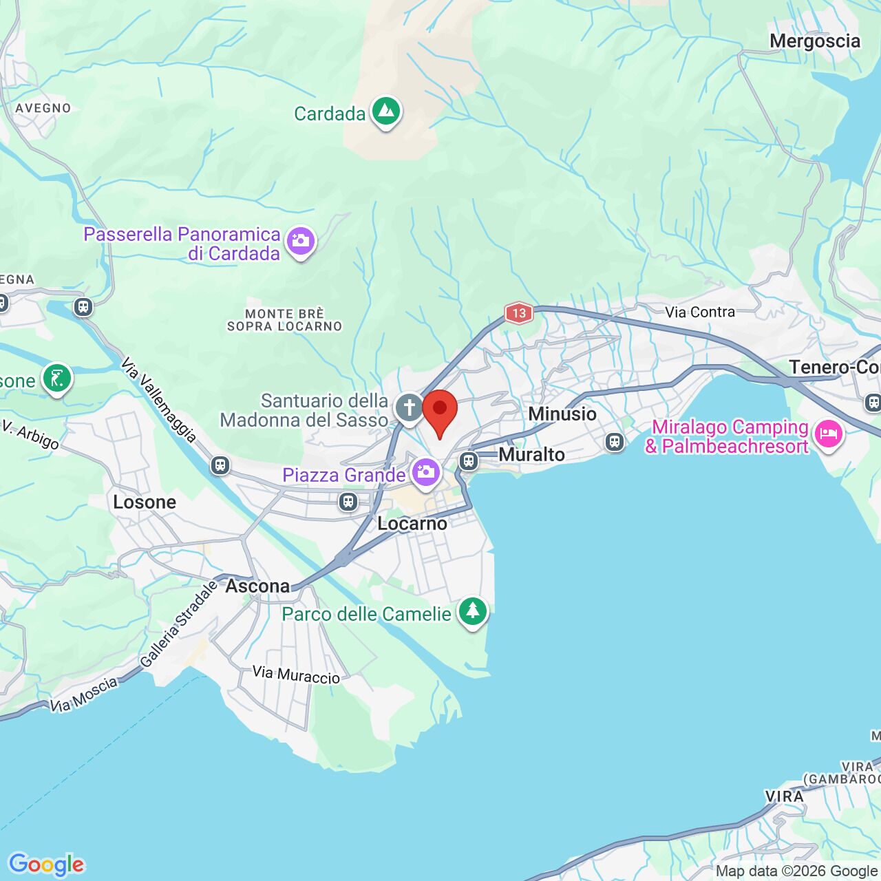 Kartenansicht einer Region um Locarno und Ascona