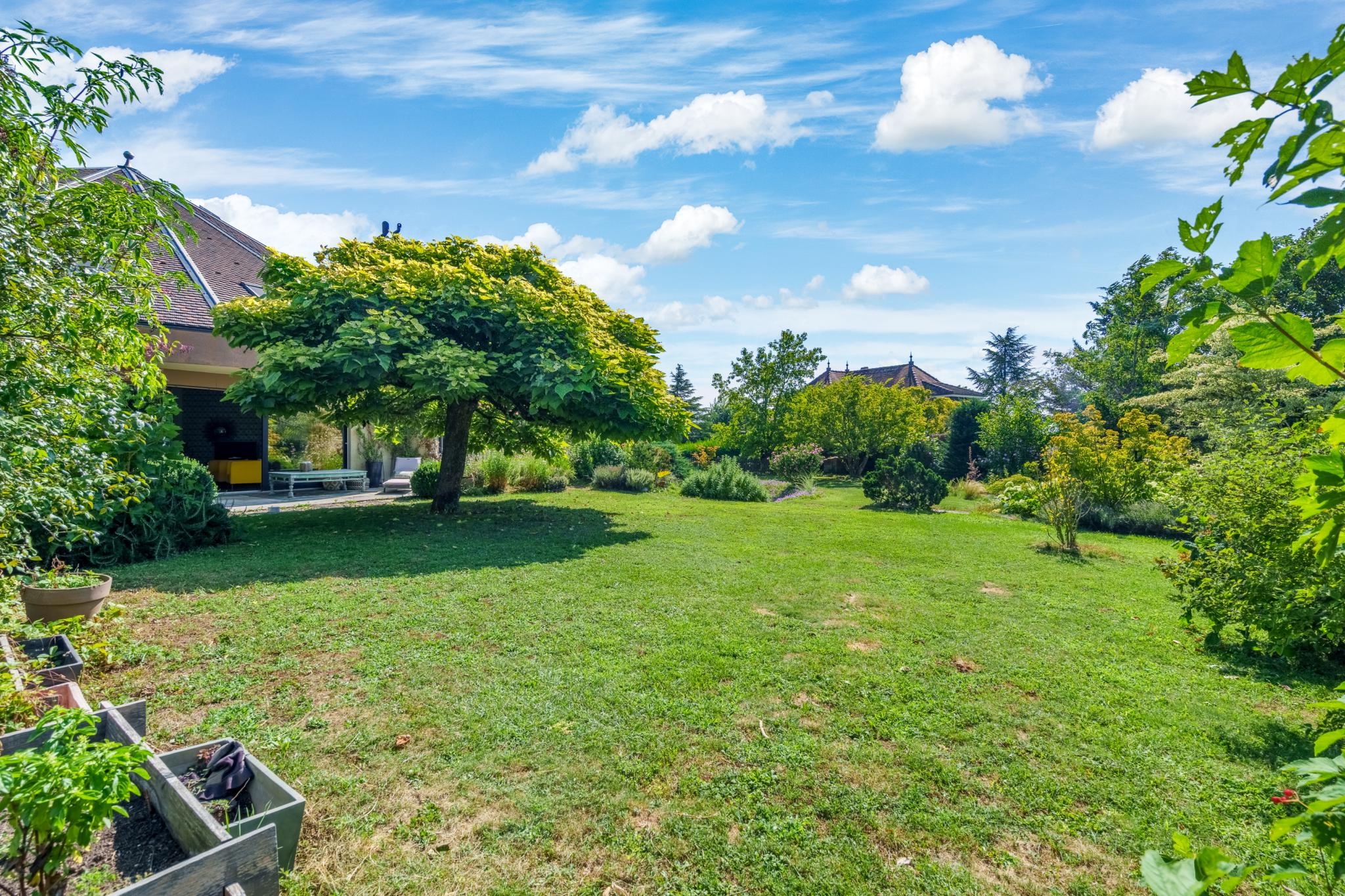 Großer, gepflegter Garten mit Haus und Terrasse