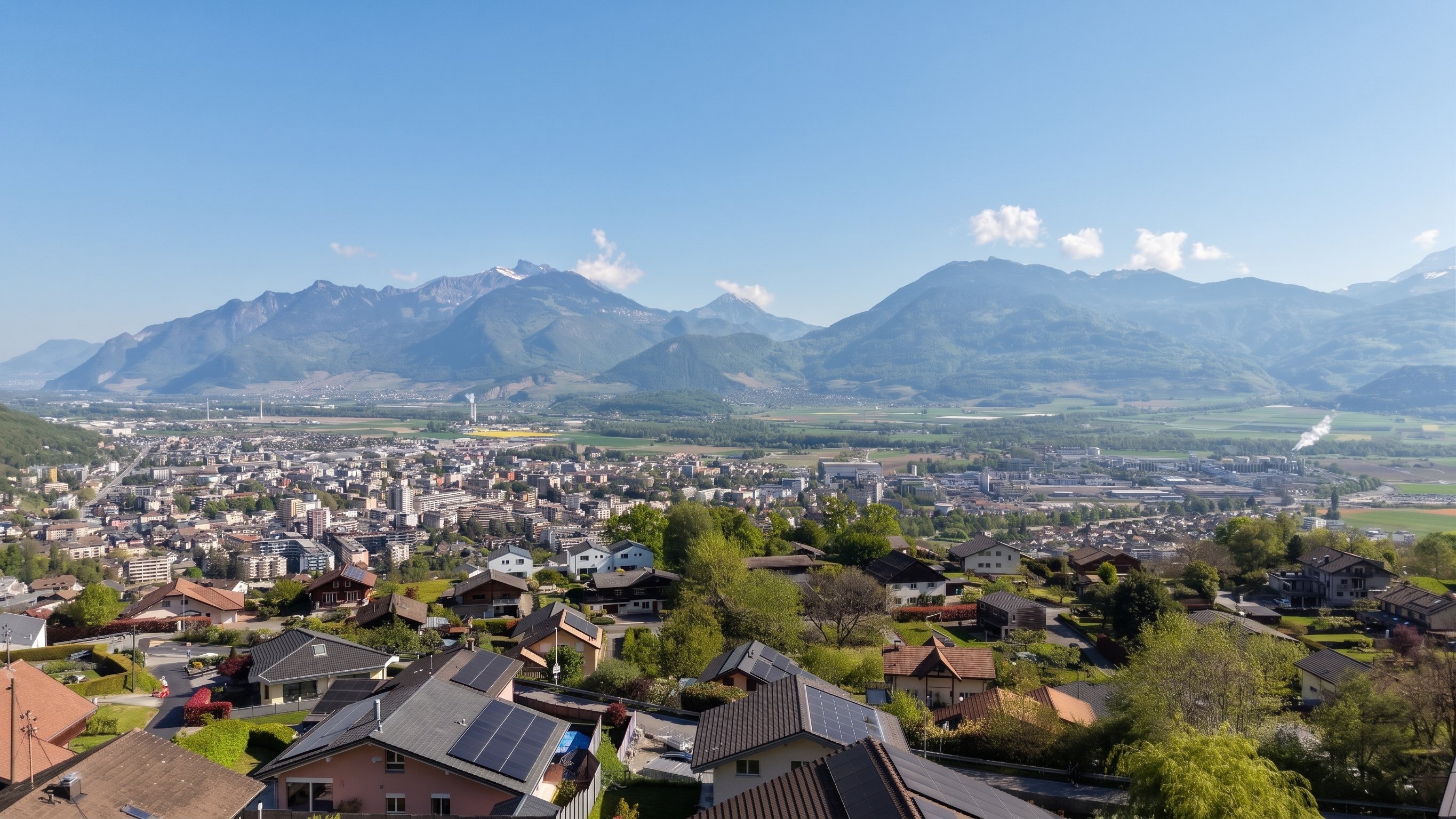Panoramablick über Stadt und Berge