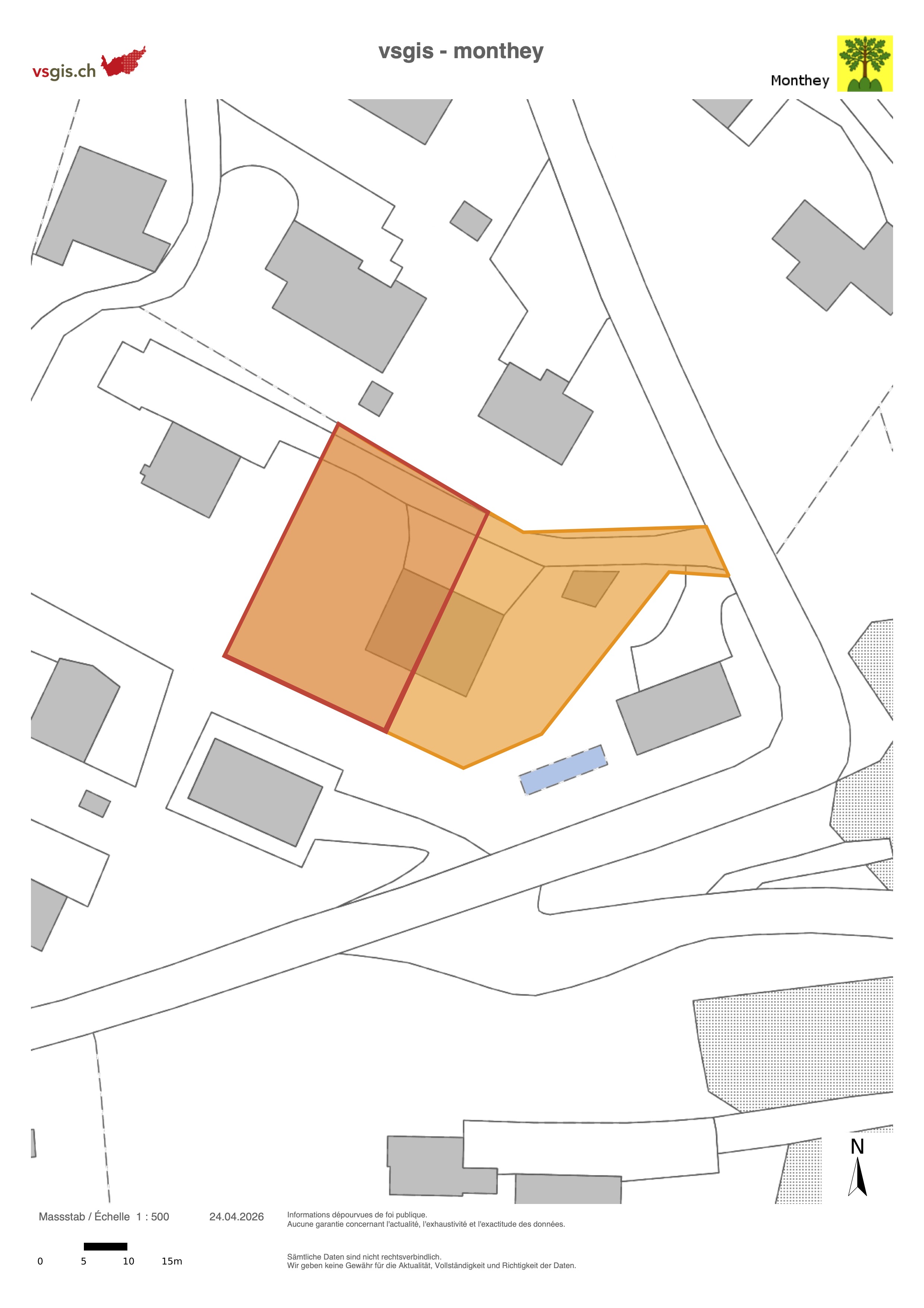 Lageplan eines Grundstücks mit markierter Parzelle
