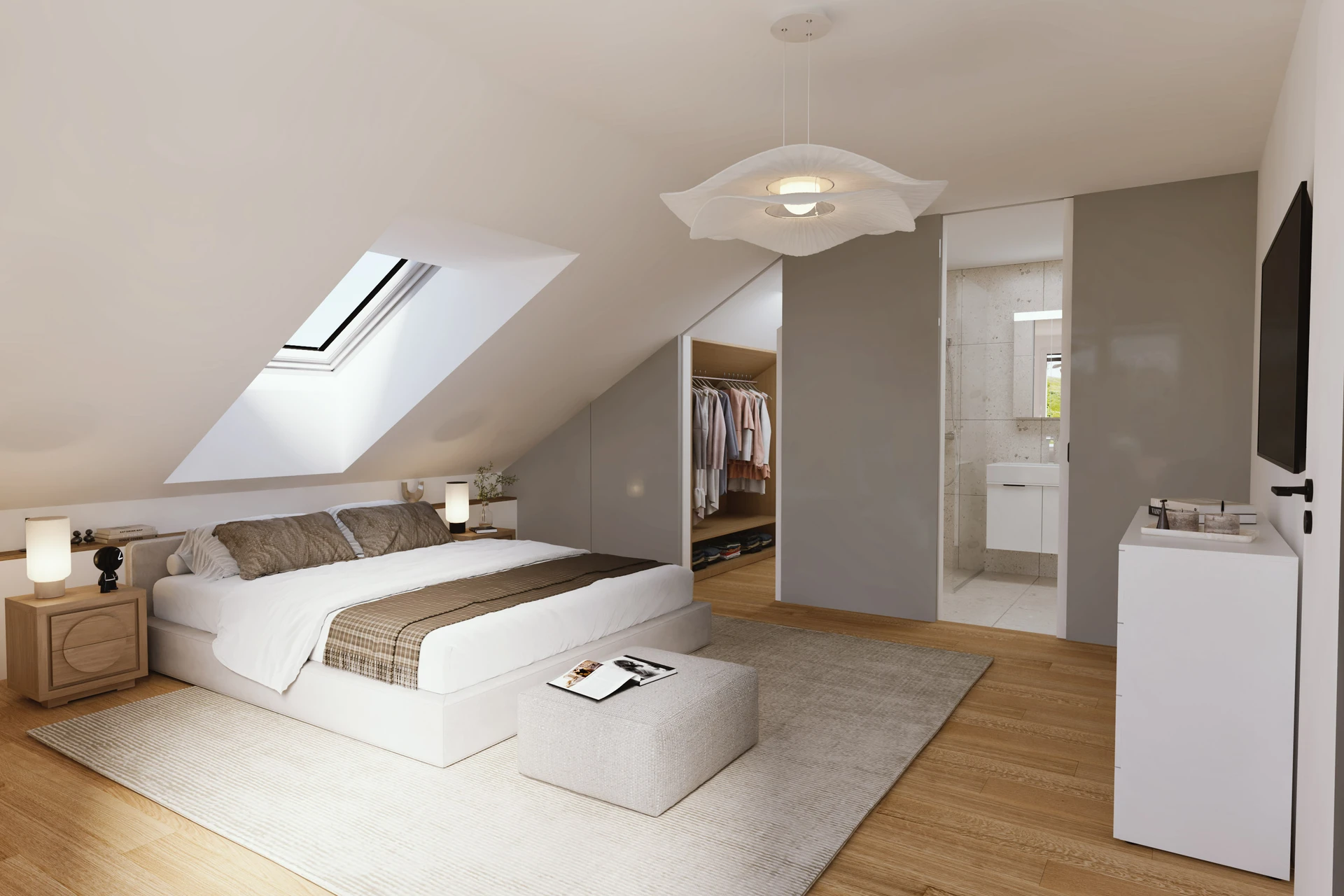 Dachgeschoss-Schlafzimmer mit Ankleide und Badzugang