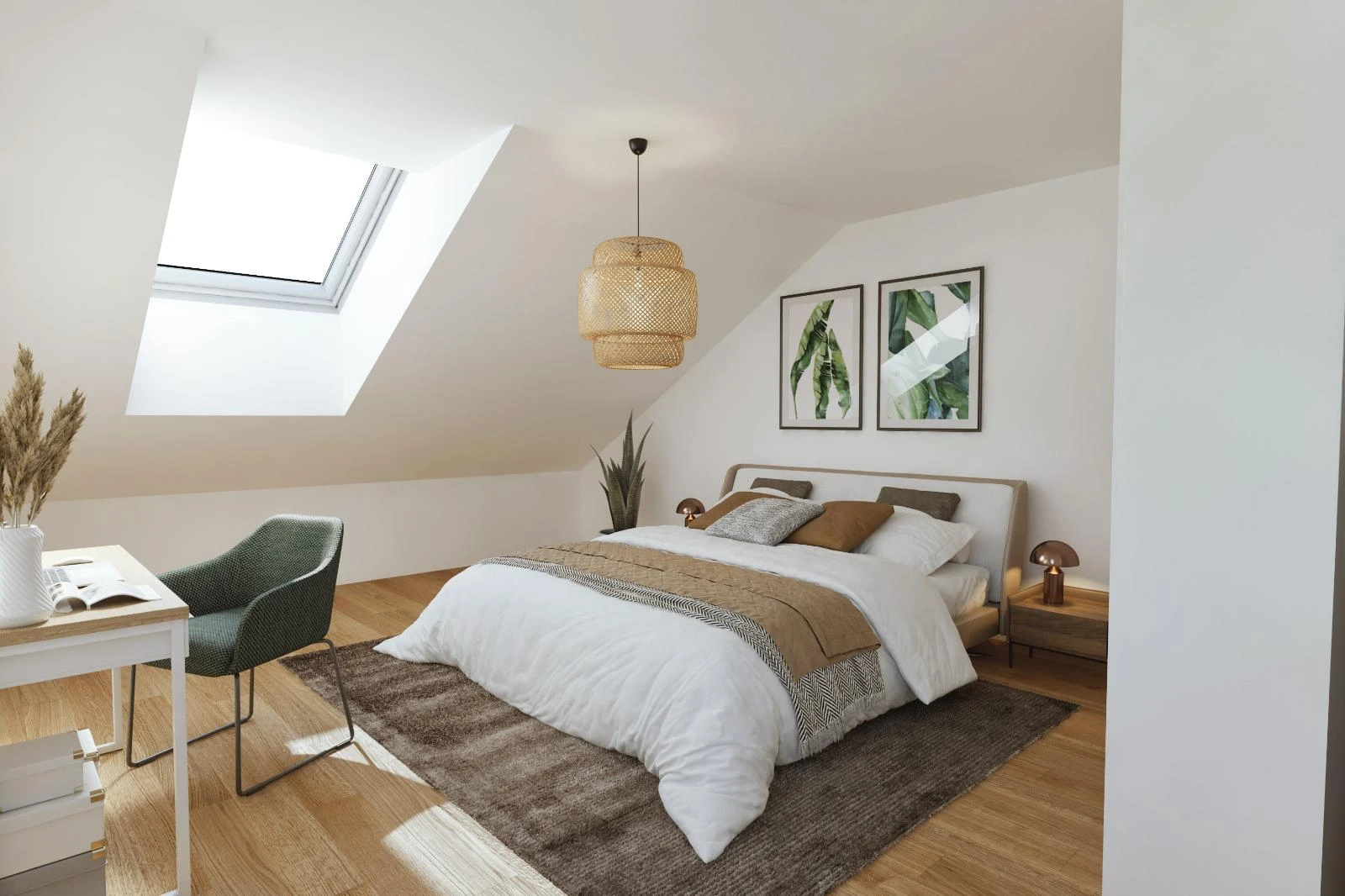 Helles Schlafzimmer unter dem Dach