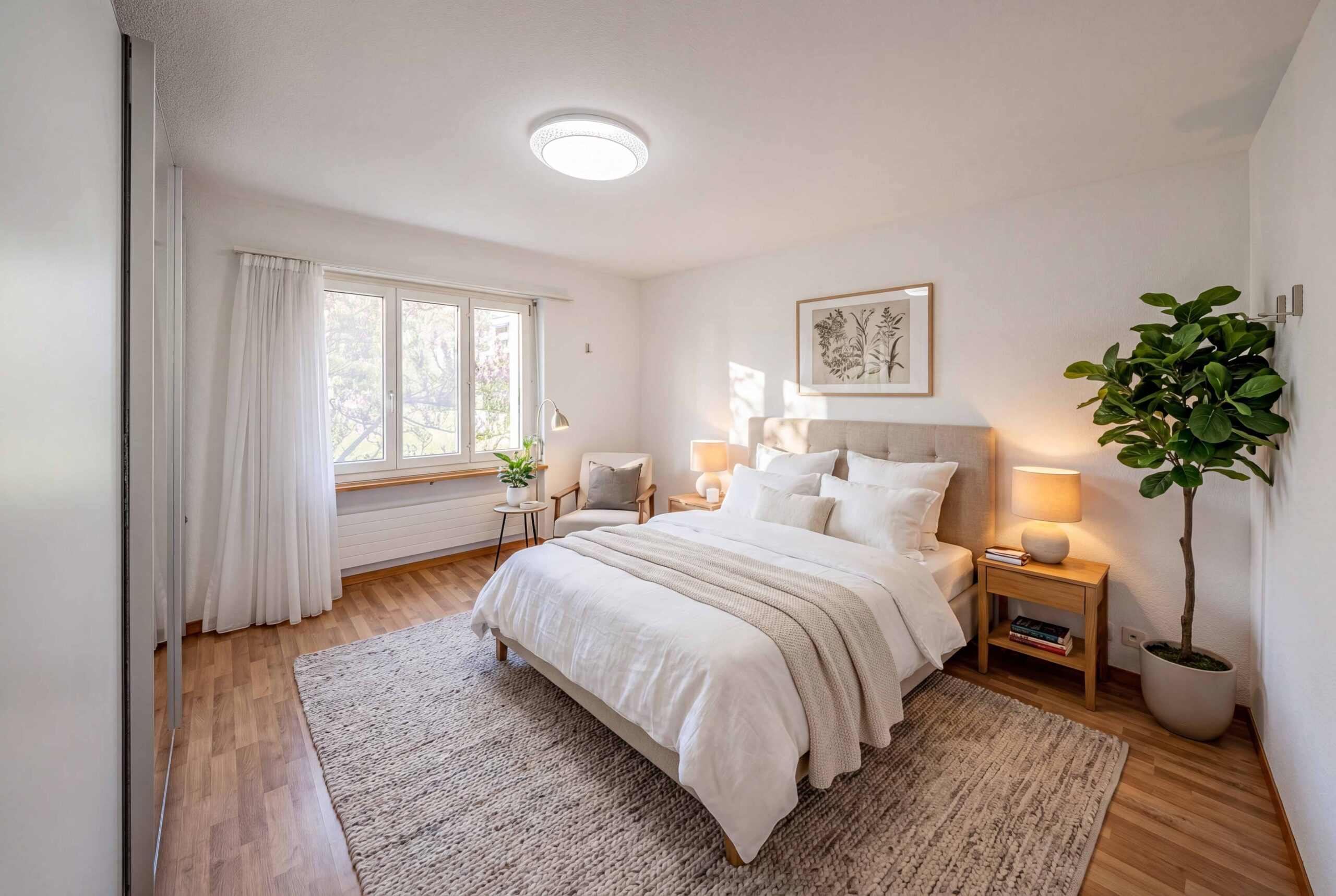 Helles, modern eingerichtetes Schlafzimmer