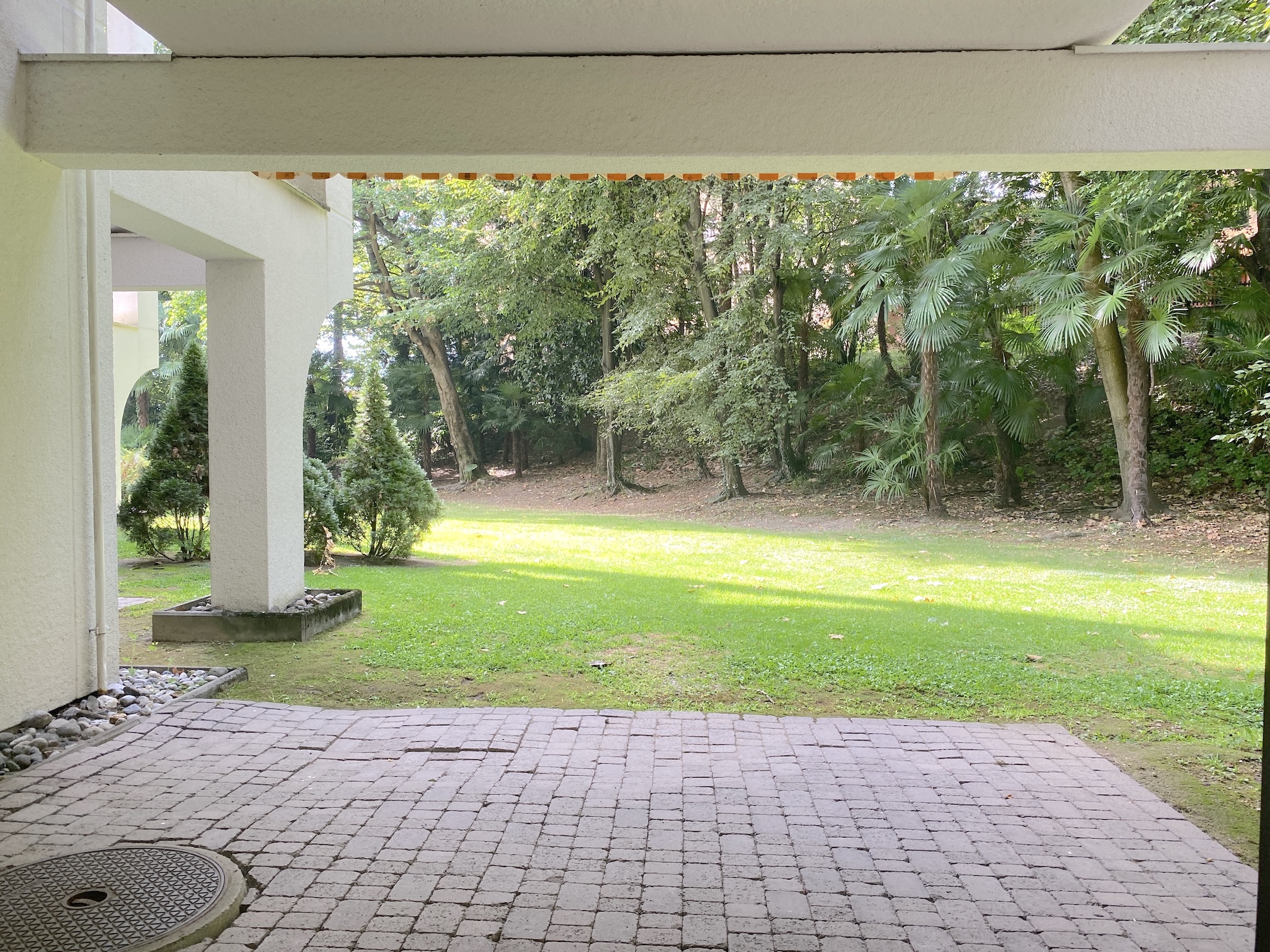 Überdachter Terrassen- und Gartenblick