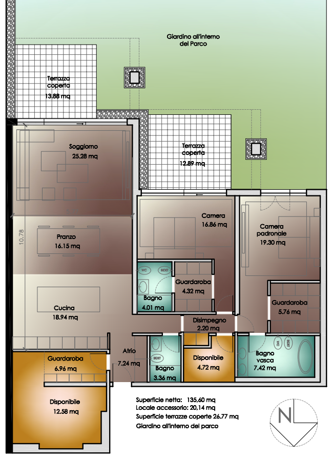 Grundriss mit Terrasse und Garten