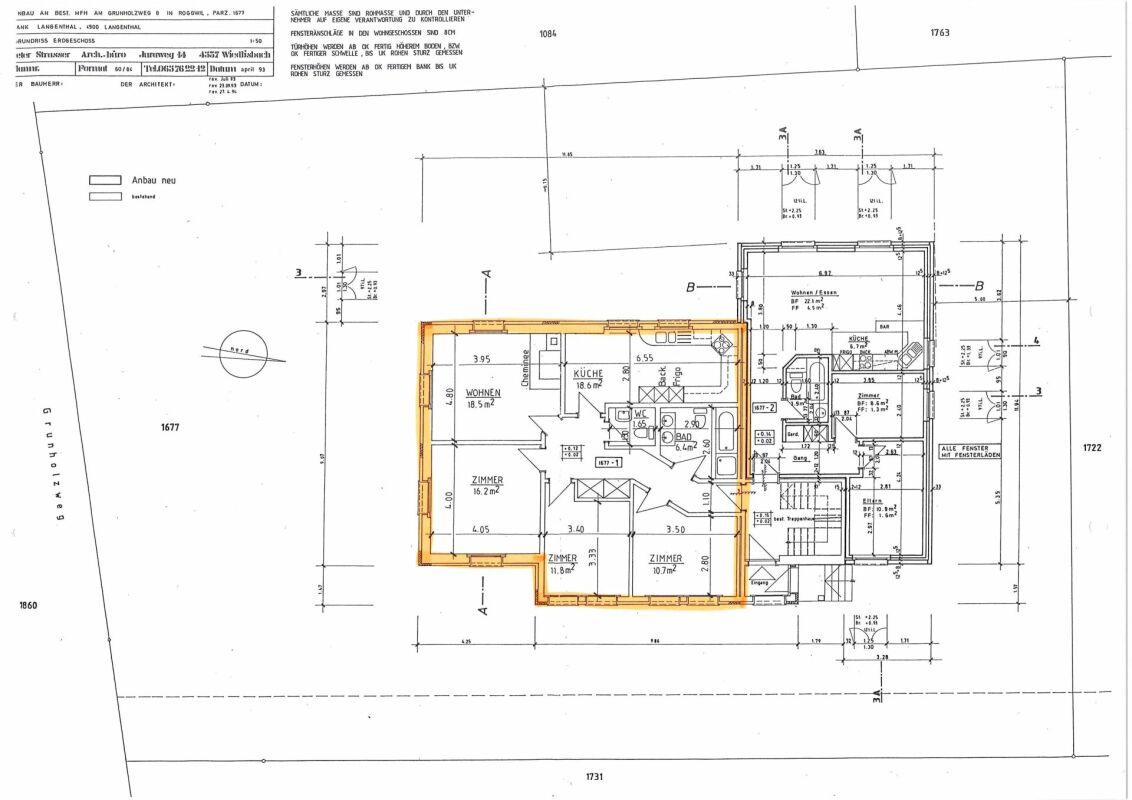 Grundriss mit markiertem Anbau