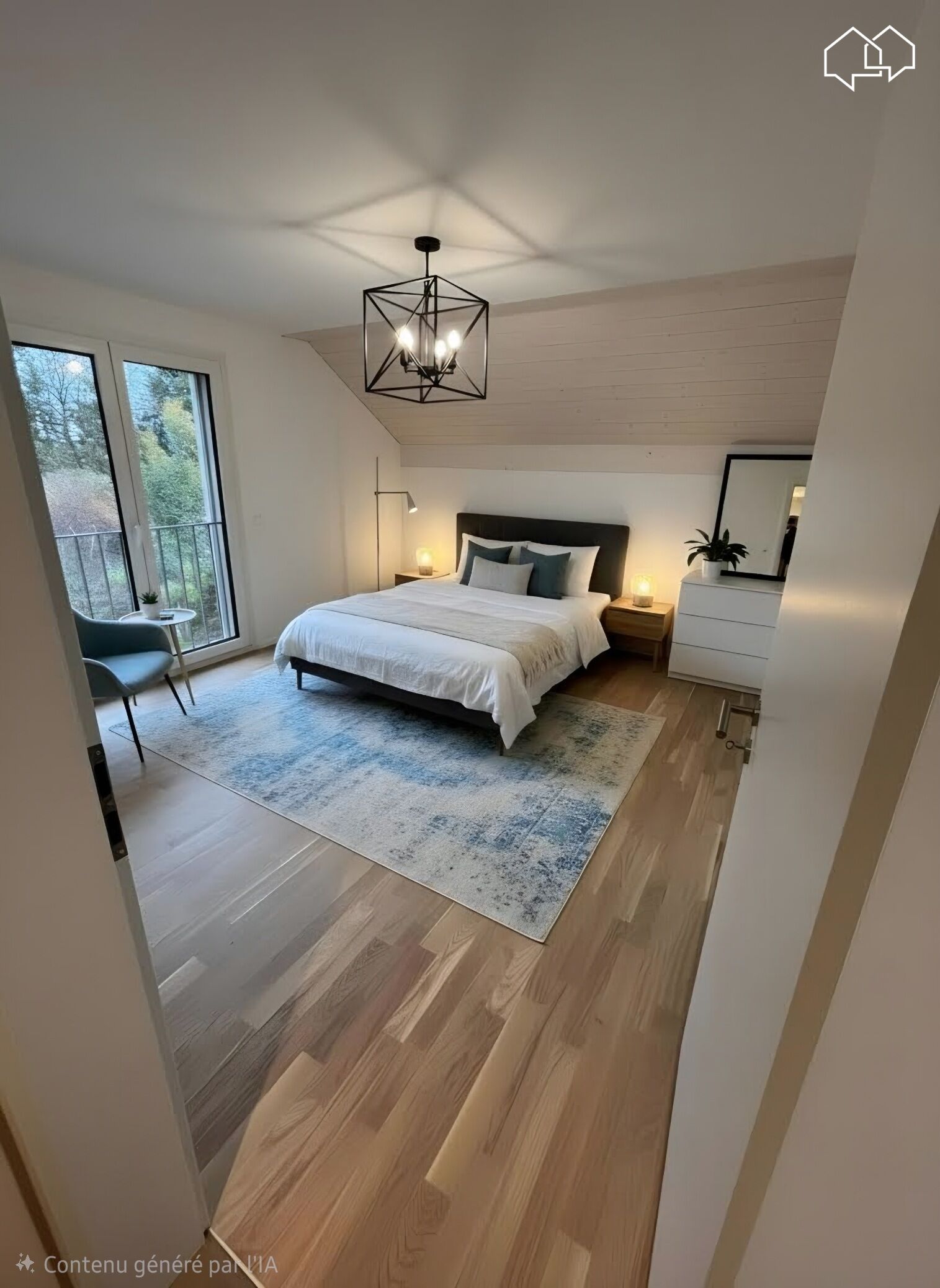 Helles Schlafzimmer mit Balkonblick
