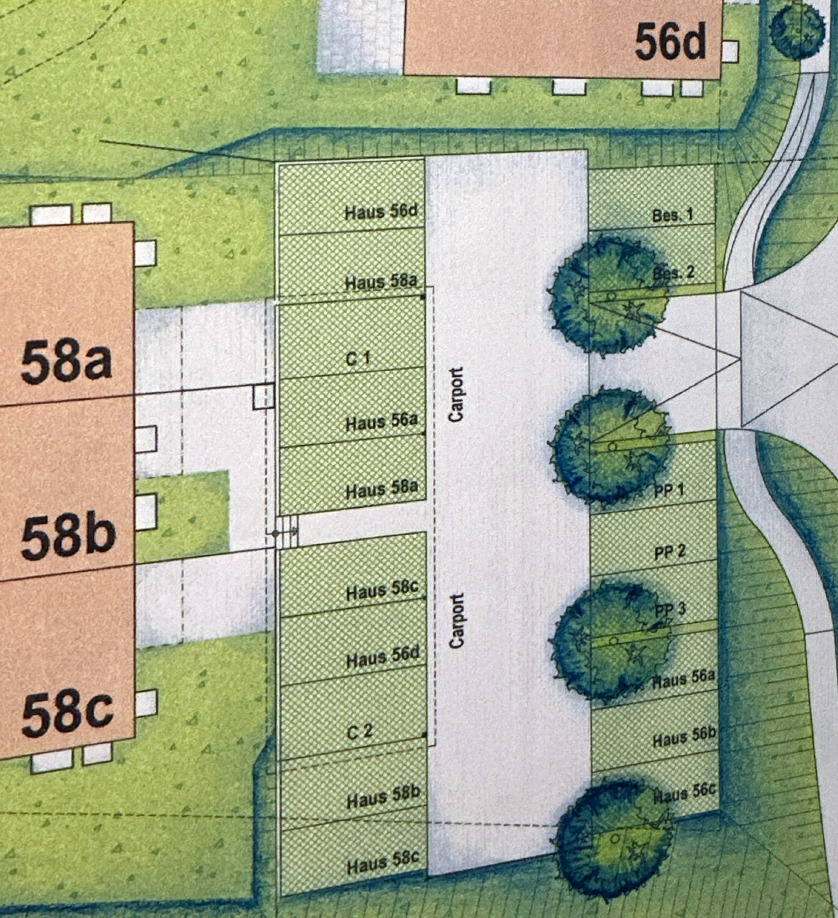 Lageplan mit Hausparzellen und Carport