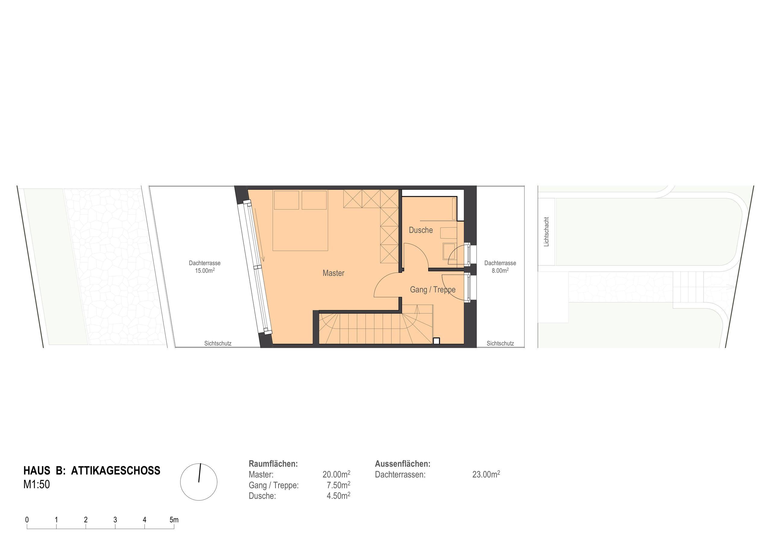 Attikageschoss-Grundriss mit Dachterrassen