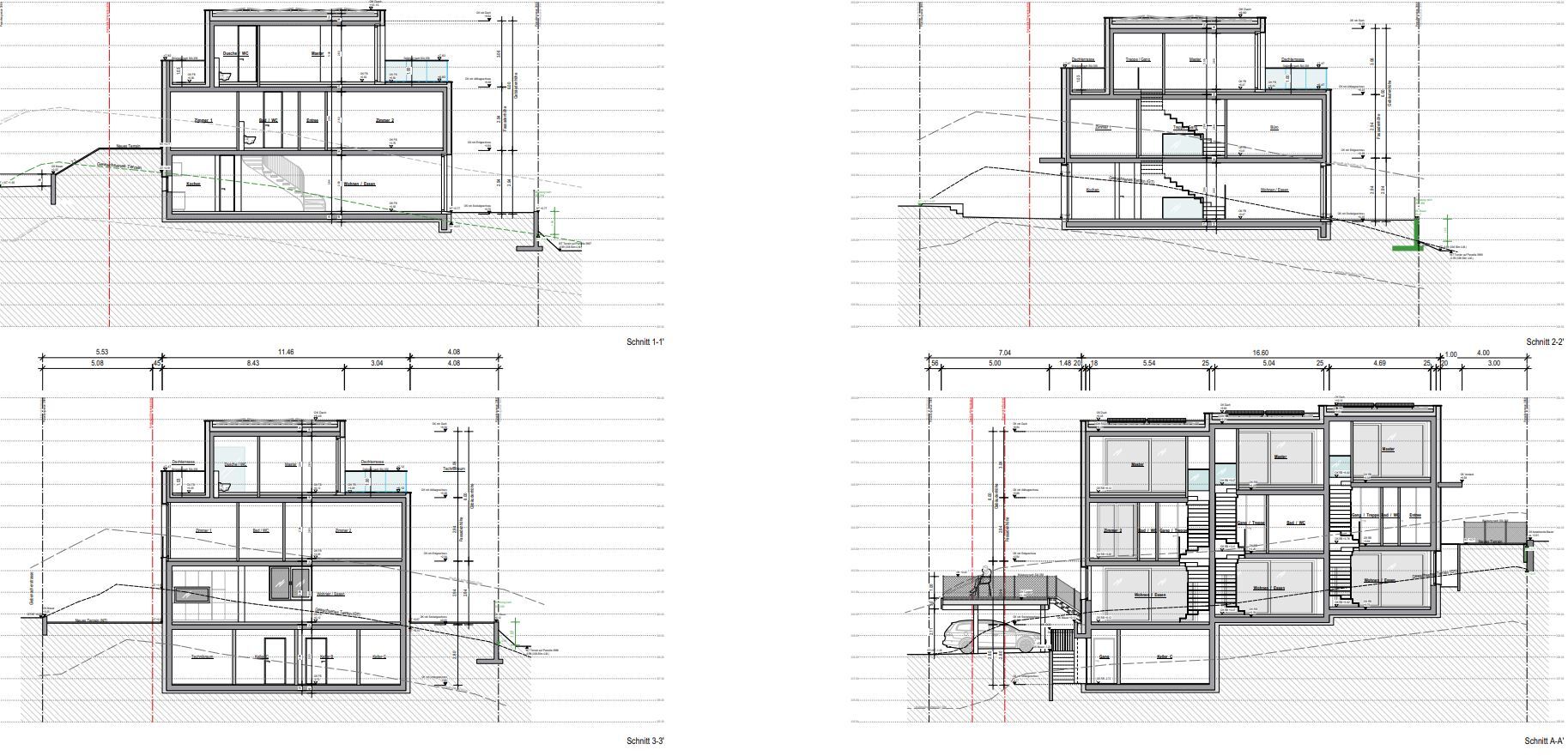 Architektur-Floorplan mit Schnittansichten