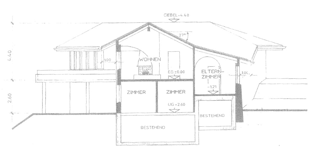 Grundriss eines Hauses mit Schnittdarstellung