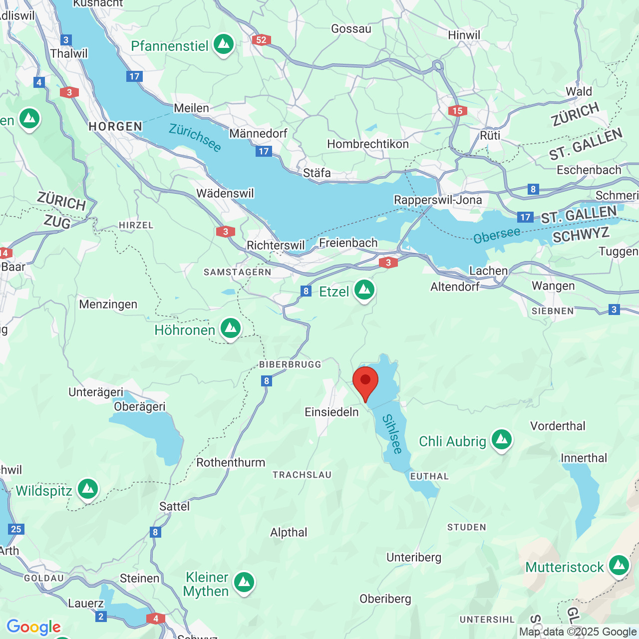 Kartenansicht mit Standortmarkierung in der Region Einsiedeln
