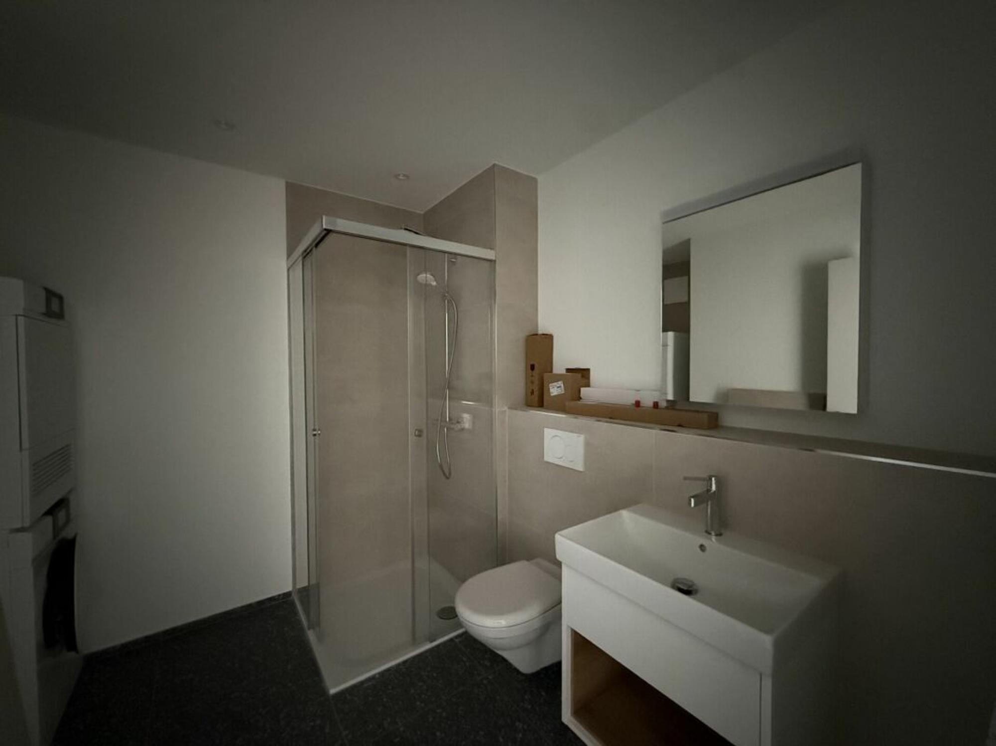 Modernes Badezimmer mit Dusche und Waschbecken