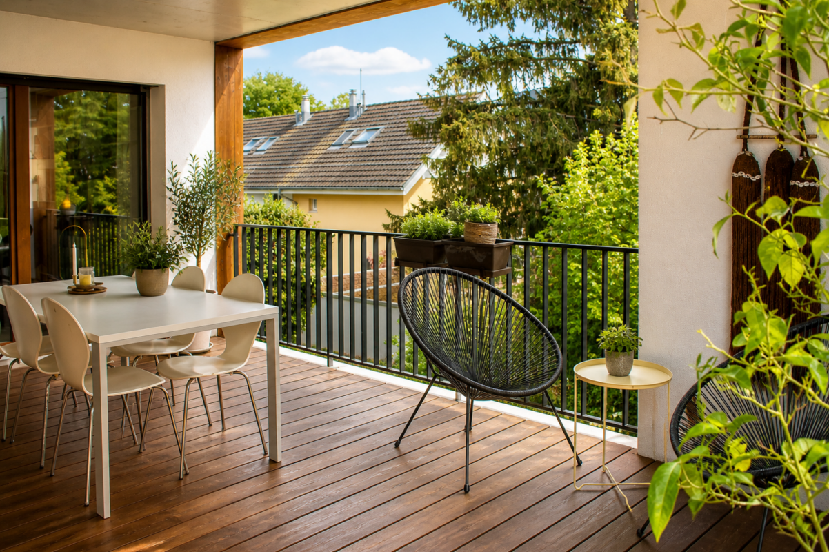Überdachte Terrasse mit Sitzgruppe