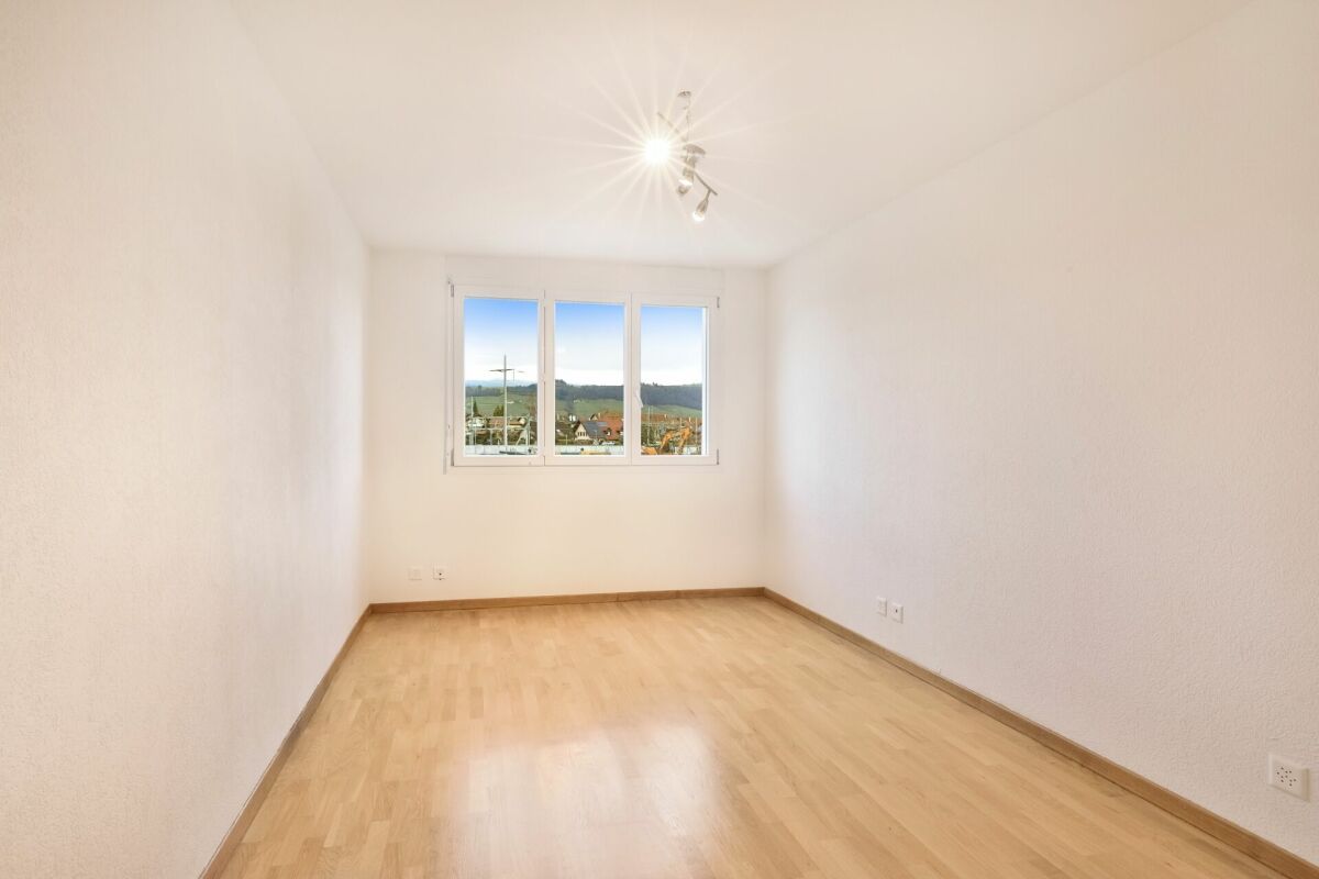 Leerer, heller Wohnraum mit Fensterblick