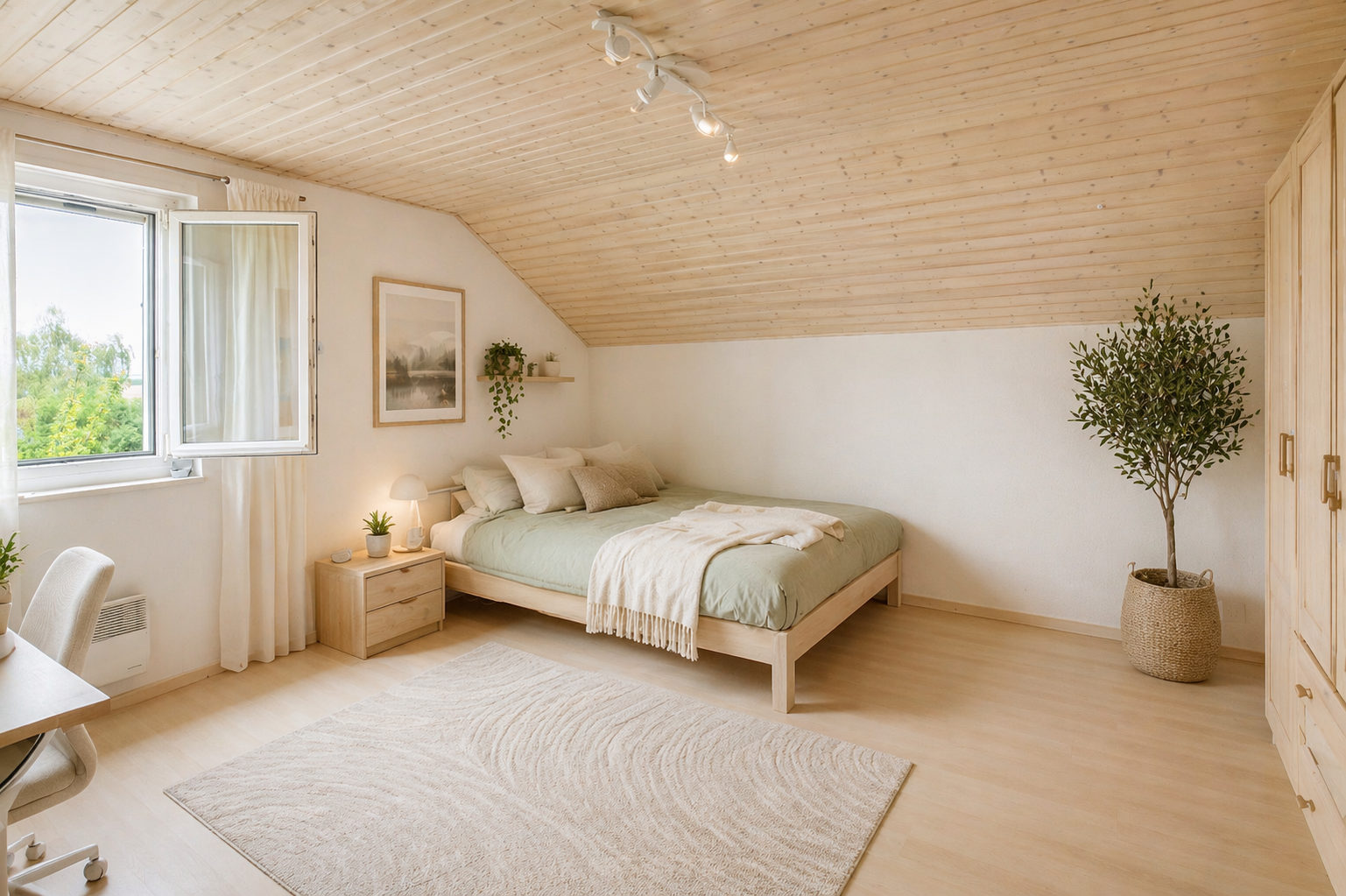 Helles Schlafzimmer im skandinavischen Stil