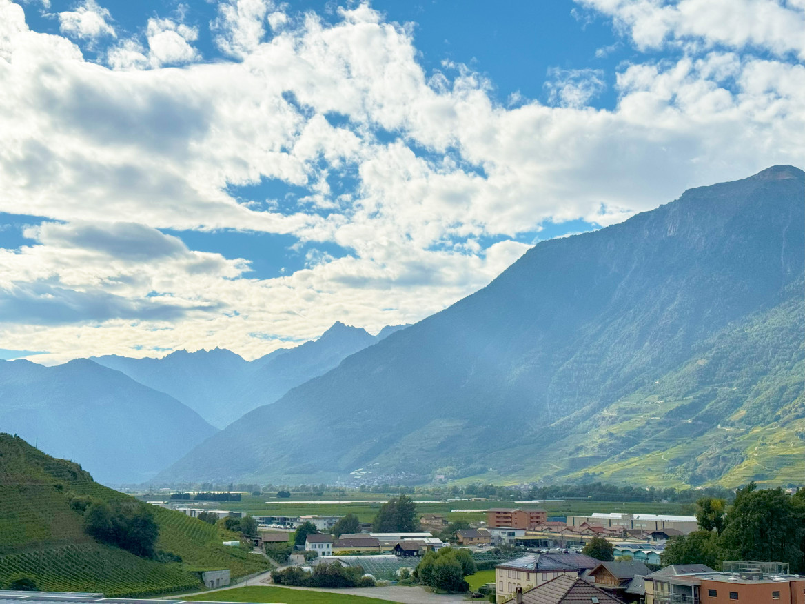 Berg- und Talblick über ein alpines Tal