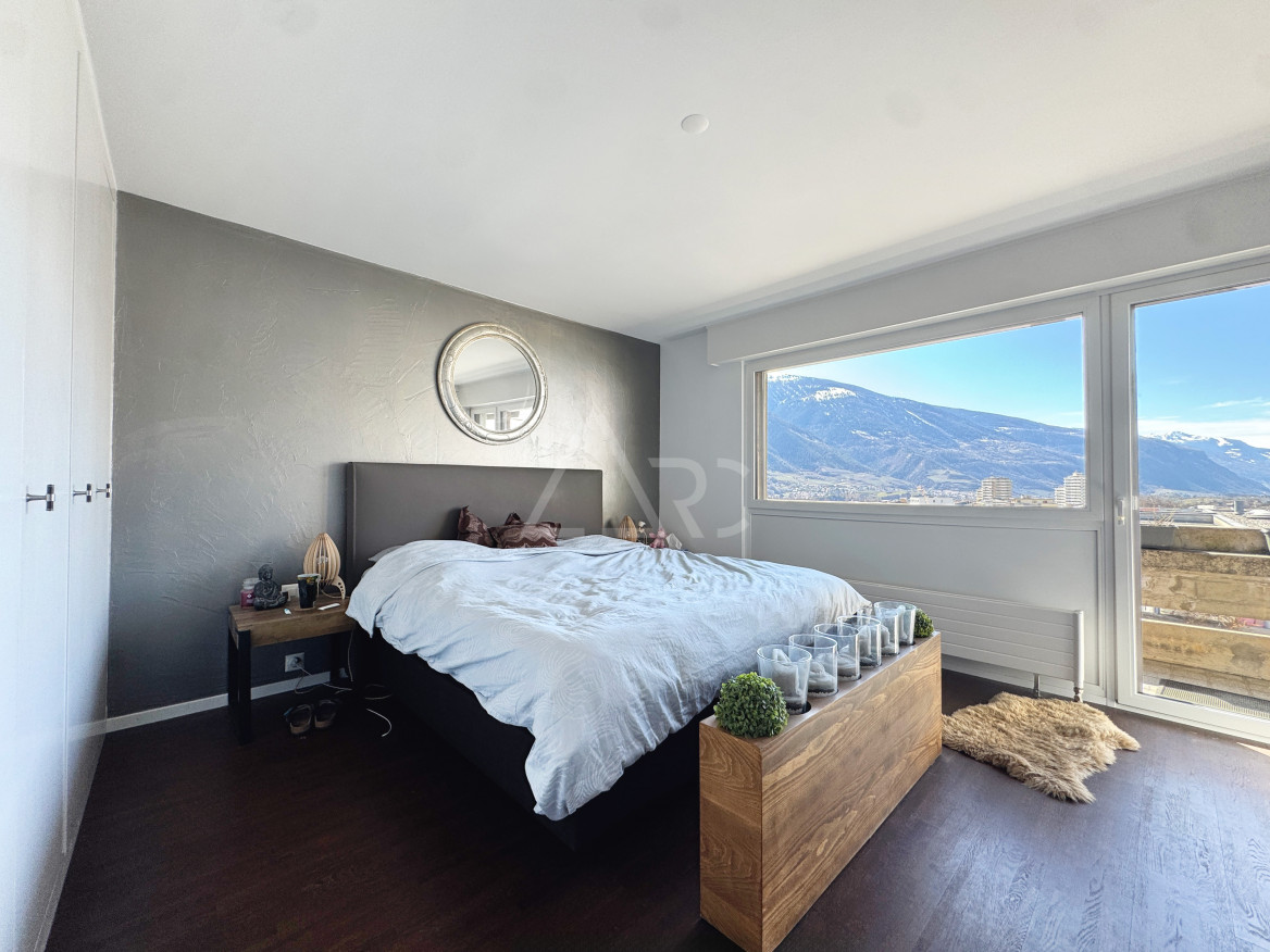 Schlafzimmer mit Bergblick