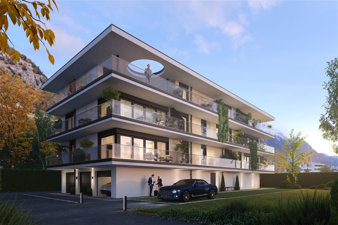 Modernes Mehrfamilienhaus mit großzügigen Balkonen