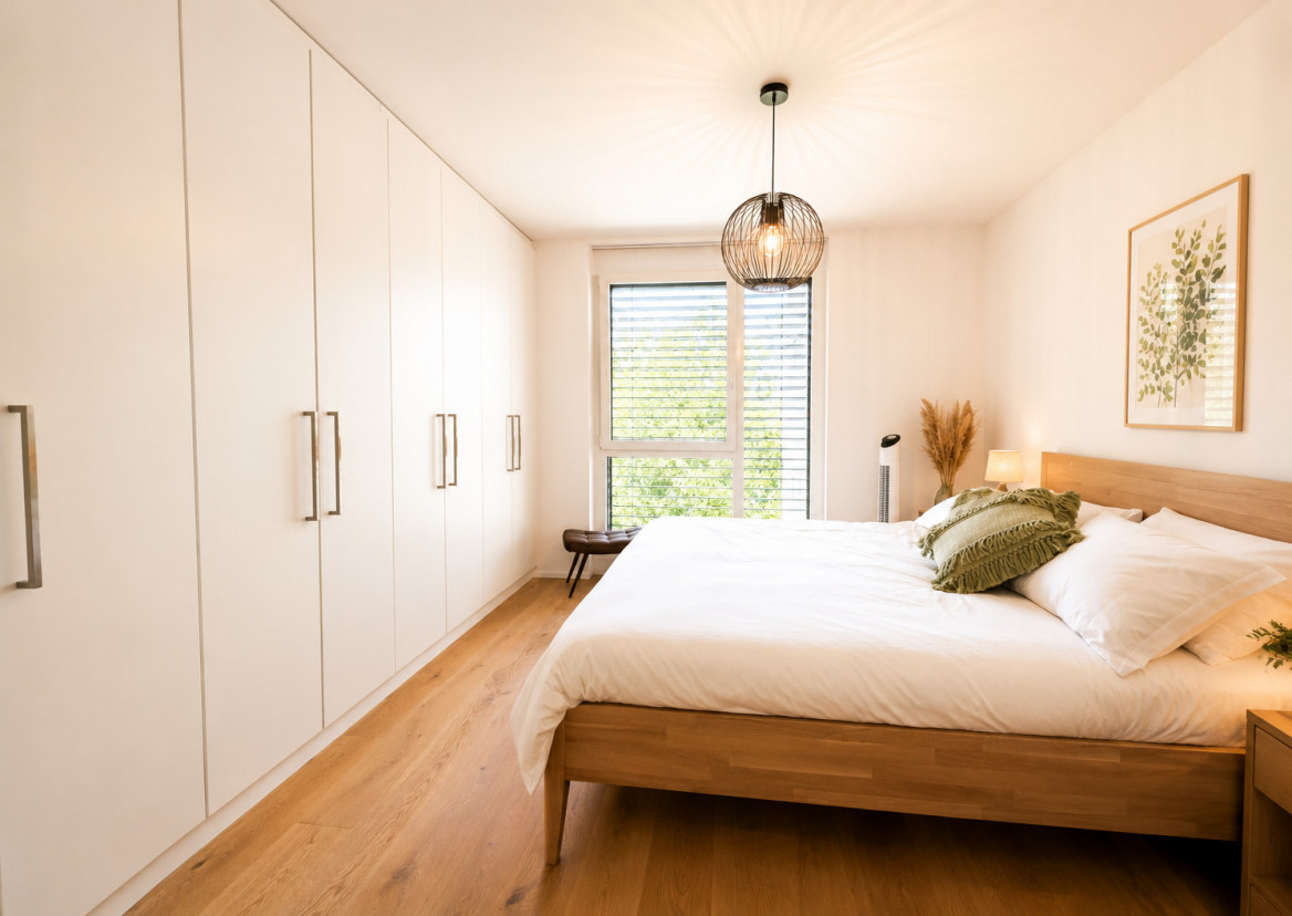 Helles Schlafzimmer mit Einbauschränken