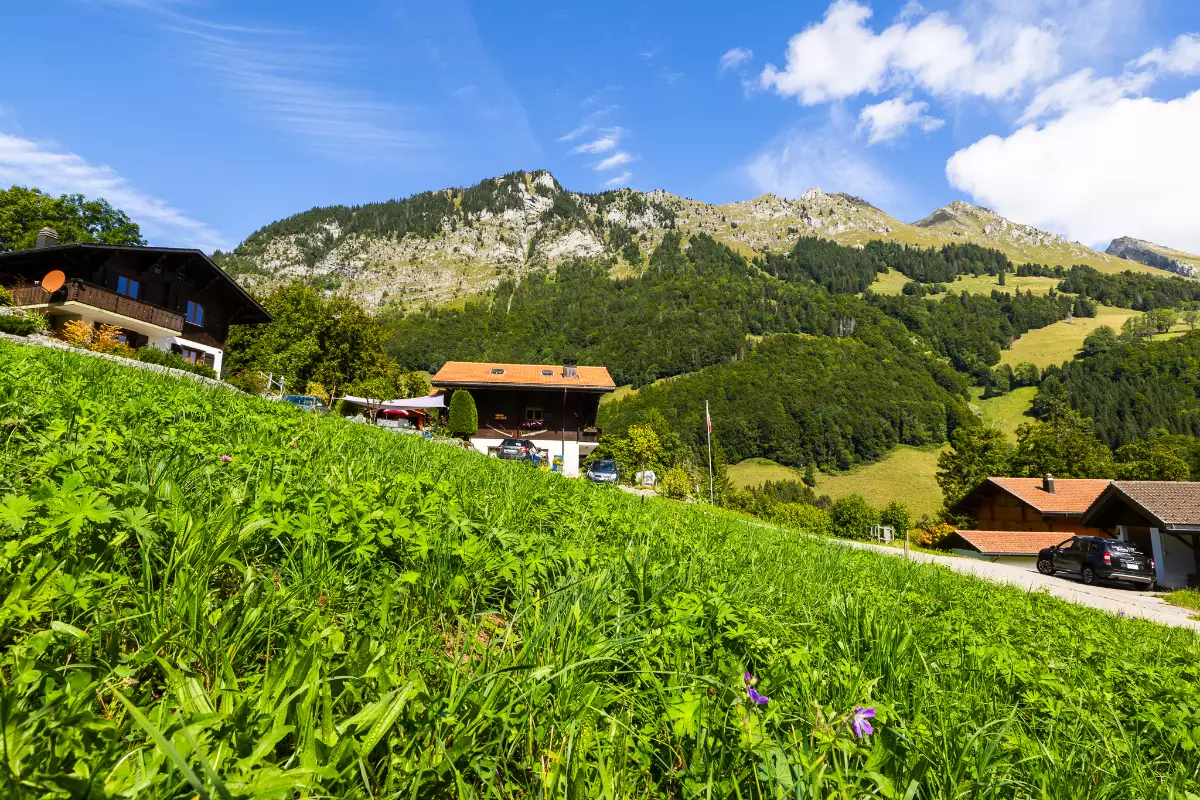 Berglandschaft mit Wohnhäusern
