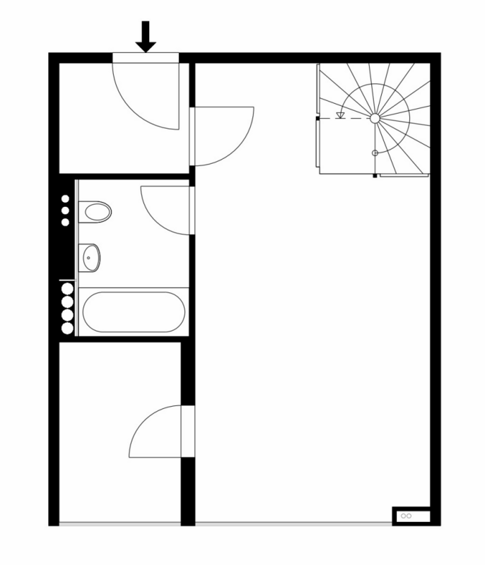 Grundriss mit Treppe und Bad