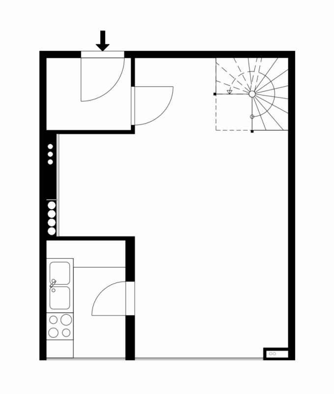 Grundriss mit Treppe und Küchenbereich