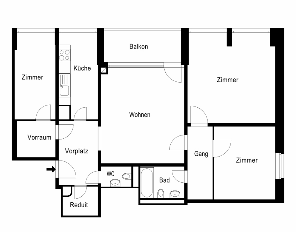 Grundriss einer Wohnung mit Balkon