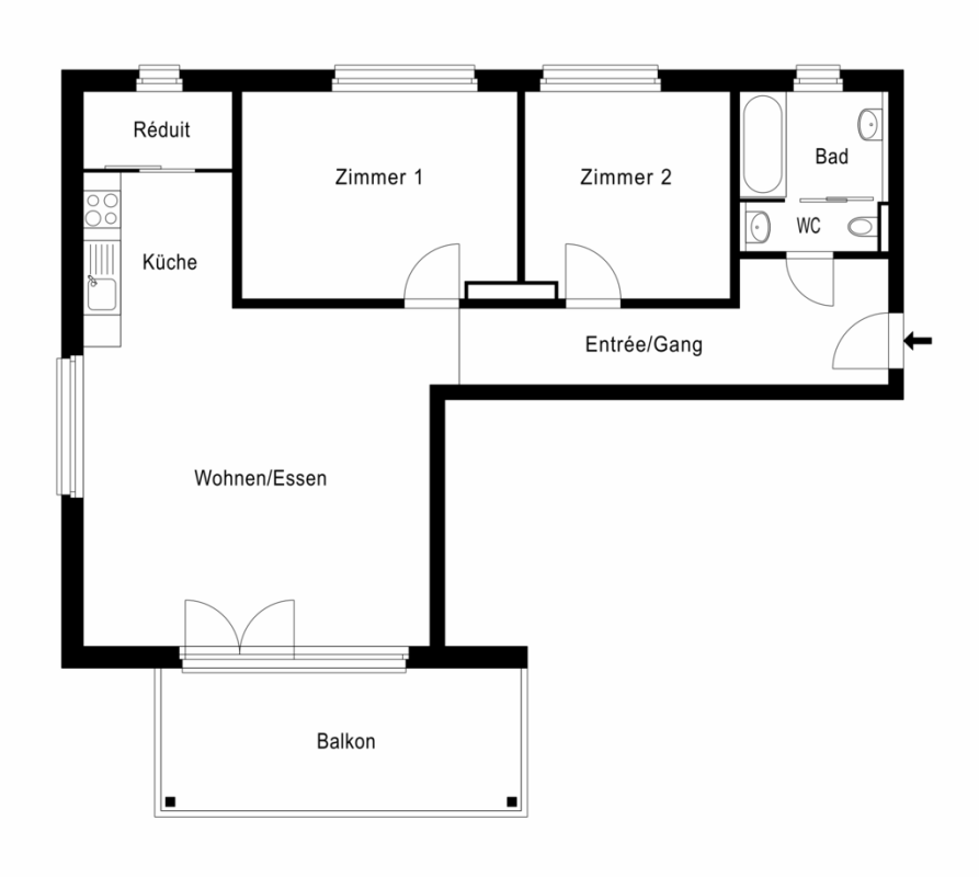 Grundriss einer Wohnung mit Balkon