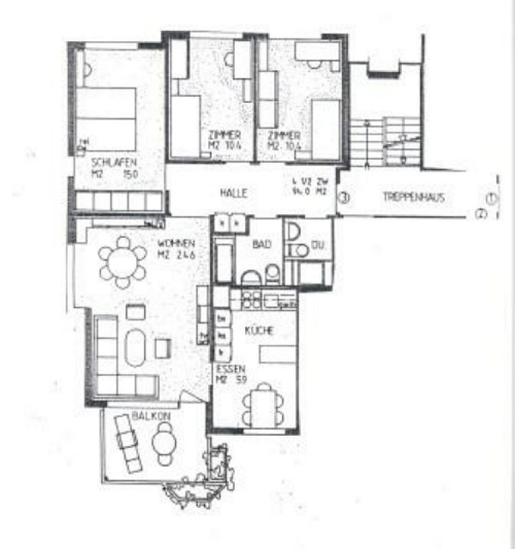 Grundriss einer Wohnung mit Balkon