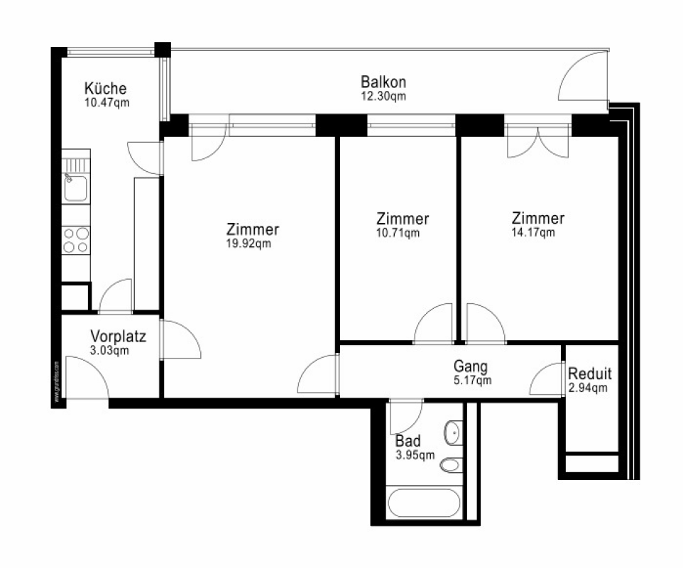 Grundriss einer Wohnung mit Balkon